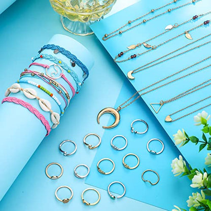 Batiyeer 60 Pcs Boho Surfer Wave Bracelet and Necklace Set for Women, Summer Beach Y2k Layered Choker Anklets Knuckle Rings - style: Fresh