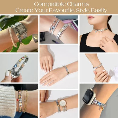 Stainless Steel Italian Charm Bracelet, 18 Link Starter Bracelet 9mm Charms | Italian Charm Bracelet with 9Pcs/20Pcs Charms and Opening Tools, Classic 9mm Modular Charm, Personalized Jewelry Gift - color: D-Silver
