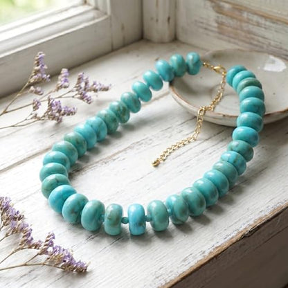 Chunky Acrylic Beaded Necklace for Women, Boho Oversized Disc Fake Turquoise Resin Bead Chain Statement Choker Lightweight Adjustable Summer Beach Jewelry Gift - color: Chunky Disc Blue