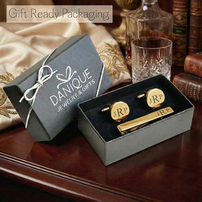 Personalized Gold Cufflink & Tie Clip Set for Men – Elevate His Style | Engraved Stainless Steel Metal Cuff Links – Custom Monogram or Handwriting Gift | Customized Groomsmen Proposal Gifts