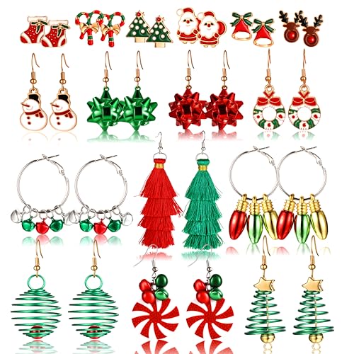42 Pairs Gold Hoop Earrings Set for Women, Hypoallergenic Multipack Small to Chunky Hoops, Pearl & Twisted Trendy Earrings for Everyday Wear & Mothers Day Gifts - color: Gold-Christmas big hoop-16 pairs