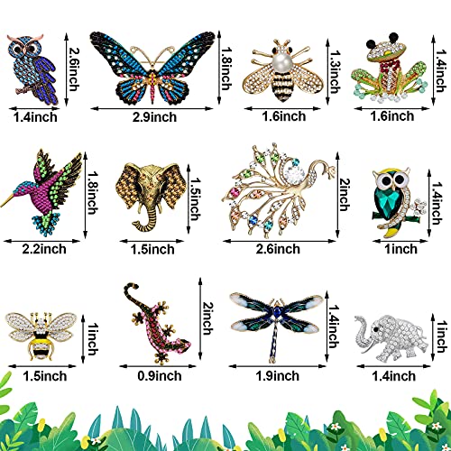 12 Pcs Women Brooches Bulk Vintage Rhinestone Pin Set - style: Animal