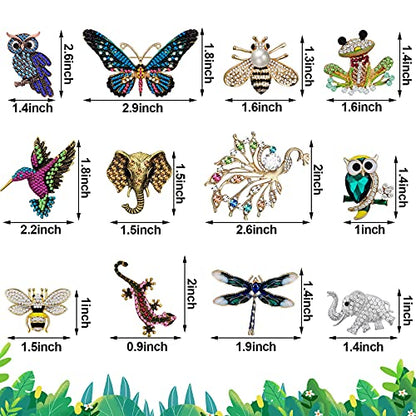 12 Pcs Women Brooches Bulk Vintage Rhinestone Pin Set - style: Animal