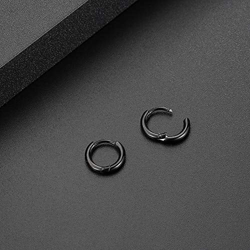 Black Hoop Earrings for Men 8mm 10mm 12mm – Surgical Stainless Steel Hypoallergenic Mens Small to Medium Hoop Earrings Set (3 Pairs) - style: k:1pair,size:8mm,color:black