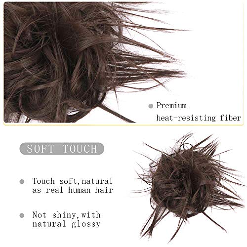 HMD Tousled Updo Messy Bun Hair Piece for Women Synthetic Hair Extension | Messy Bun Hair Piece with Elastic Scrunchie Synthetic Tousled Updos Ponytail Hairstyles for Daily Wear - color: Darkest Brown