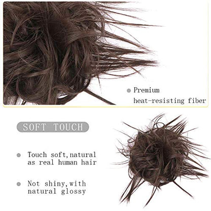 HMD Tousled Updo Messy Bun Hair Piece for Women Synthetic Hair Extension | Messy Bun Hair Piece with Elastic Scrunchie Synthetic Tousled Updos Ponytail Hairstyles for Daily Wear - color: Darkest Brown