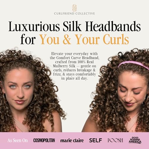 Curlfriend Collective Onyx Comfort Curve Silk Headband for Women | Luxury 100% Mulberry Silk, No-Slip, Headache-Free Fit for Curly, Coily & Textured Hair - color: Onyx