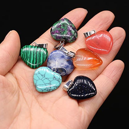 LHJ 20 Pcs Natural Stone Pendants Heart Shape Crystal Quartz Agate Charms for Jewelry Making Necklace Bracelet - color: Heart B