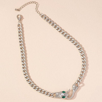 Punk Animal Snake Choker Necklace Hip Hop Rhinestone Snake head Cuban Link Chain Necklace Chunky Cuban Chain Crystal Jewelry for Women Gifts - color: Style B Silver