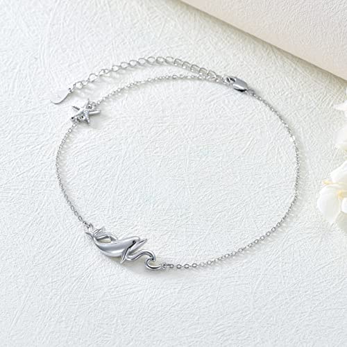 925 Sterling Silver Anklet Foot Bracelet with Crystal from Austria, Anklet Jewelry Gifts for Women 11 Inch Adjustable - style: A-Dolphin Anklet