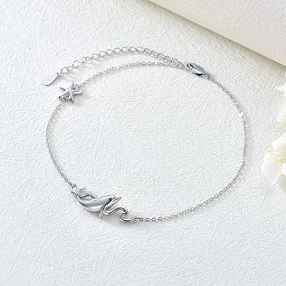 925 Sterling Silver Anklet Foot Bracelet with Crystal from Austria, Anklet Jewelry Gifts for Women 11 Inch Adjustable - style: A-Dolphin Anklet