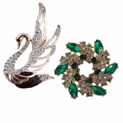 2pcs Rhinestone Brooch Pin for Women Dress Elegant Stylish Crystal Brooches Fashion Accessories Pins Lapel Boutonniere Ideas Wedding Christmas Birthday Jewelry Easter Gift - color: 16 Gold TFN/Green
