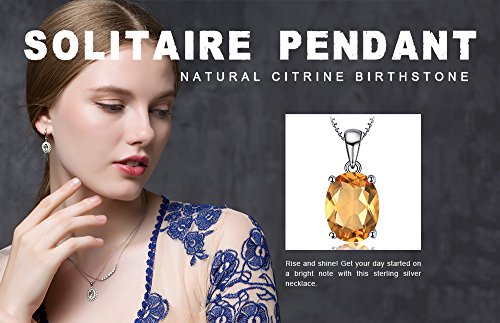 JewelryPalace Natural Gemstone Garnet Peridot Amethyst Citrine Blue Topaz Birthstone Solitaire Pendant Necklace Jewelry Set, 14k Gold Plated 925 Sterling Silver Necklaces for Women, 18 Inch Box chain - color: D-Sterling Silver-Citrine