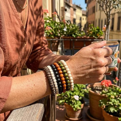 5 Pieces, Womens ans Mens Wooden Bead Bracelets Set, Multi-Color Wood Beads, Bohemian Style Stretch Bracelets