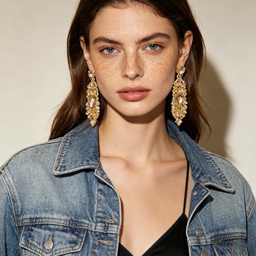 Rhinestone Drop Earrings for Women Chunky Gold Crystal Teardrop Earrings Statement Wedding Party Prom Bridal Jewelry - color: Gold