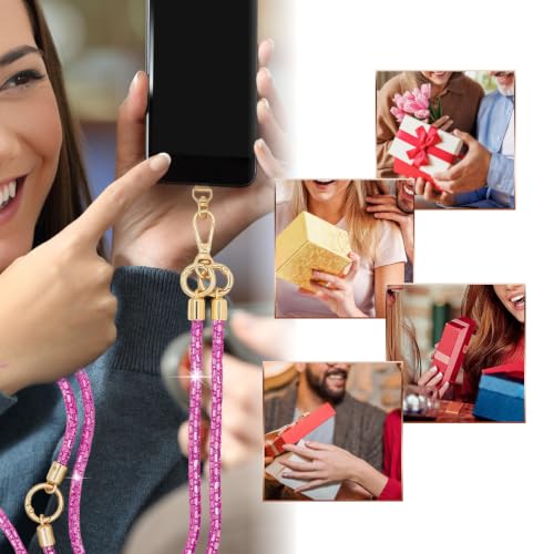 Phone Lanyard Crystal Phone Strap Crossbody, Plum | Crystal Phone Strap Crossbody Rhinestone Anti Theft Layered Strap Crossbody Cell Phone Neck for Women - color: Plum