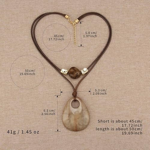 Bohemian Necklaces for Women Long Leather Necklace with Large Pendant Chunky Boho Hippie Jewelry Pendant Chocker Necklace - style: Bohemian Chunky Necklace