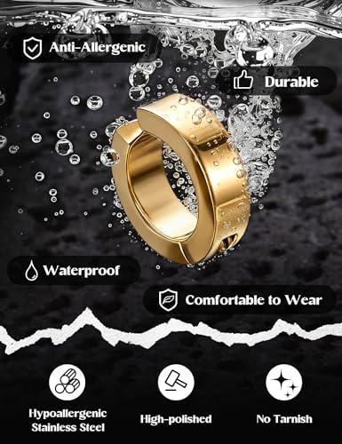Jstyle Mens Clip On Hoop Earrings, Non Piercing Huggie Hoops for Men Women | Stainless Steel Hoops for Non-Pierced Ears, 14K Gold Plated/Silver Fake Earrings for Halloween/Party, Christmas Jewelry Gift - color: Gold