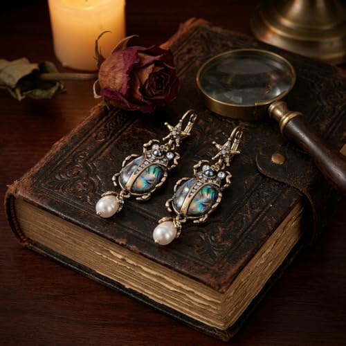 Whimsical Beetle Scarab Drop Dangle Earrings for Women, Gothic Vintage Inspired Jewelry Gift for Birthday Anniversary - style: Beetle- hook