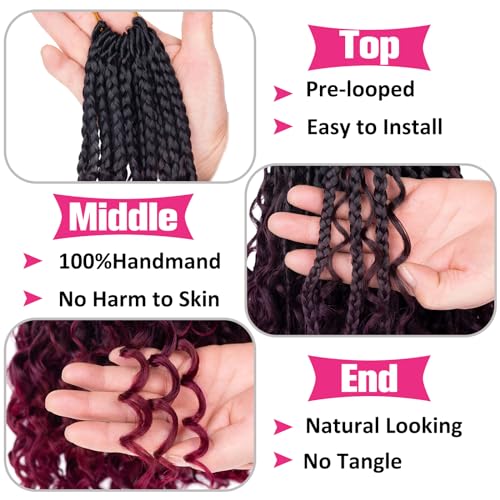 Unionbeauty 14 Inch Boho Box Braids Crochet Hair Goddess Box Braids Crochet Hair with Curly Ends 8 Packs Bohemian Box Braids Crochet Hair for Black Woman Synthetic Braiding Hair Extension 1B/99J/BUG# - color: 1B/99J/BUG#, size: 14 Inch (Pack of 8)