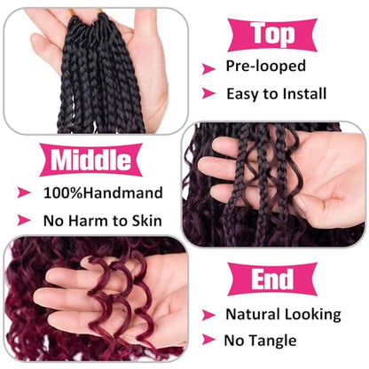Unionbeauty 14 Inch Boho Box Braids Crochet Hair Goddess Box Braids Crochet Hair with Curly Ends 8 Packs Bohemian Box Braids Crochet Hair for Black Woman Synthetic Braiding Hair Extension 1B/99J/BUG# - color: 1B/99J/BUG#, size: 14 Inch (Pack of 8)