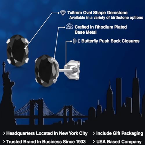 Gem Stone King Oval Gemstone Birthstone Stud Earrings for Women Men | Oval Cut 7X5MM | Fine Jewelry Gifts for Mom Dad Wife Him Her - style: Black Sapphire, September