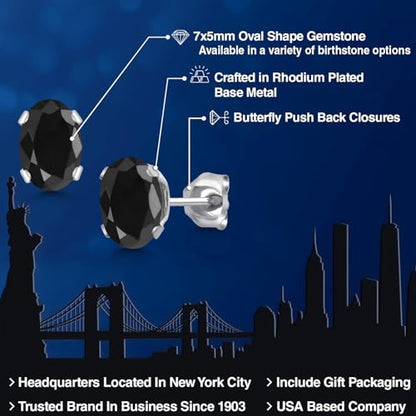 Gem Stone King Oval Gemstone Birthstone Stud Earrings for Women Men | Oval Cut 7X5MM | Fine Jewelry Gifts for Mom Dad Wife Him Her - style: Black Sapphire, September