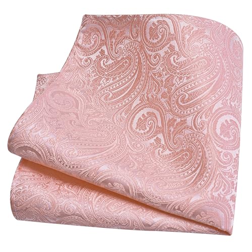 GUSLESON 3.15"（8cm） Mens Tie and Lapel Pin Paisley Necktie Hankerchief Cufflinks Set for Men - color: Rose Gold