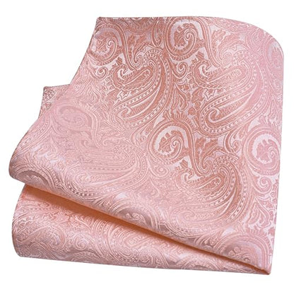 GUSLESON 3.15"（8cm） Mens Tie and Lapel Pin Paisley Necktie Hankerchief Cufflinks Set for Men - color: Rose Gold