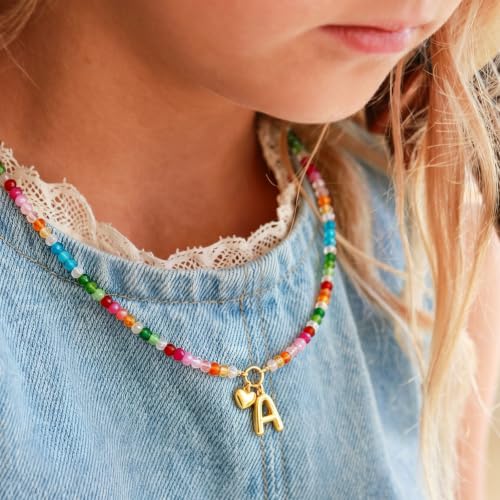 Initial Necklace for Women Colorful Beaded Necklaces Initial Heart Bubble Letter Necklace Summer Necklace Jewelry Gift - color: A'