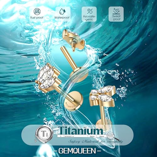 3 Pcs G23 Implant Grade Titanium Flat Back Earrings for Women Men | Hypoallergenic Internally Threaded 5A CZ Gold Flatback Stud, Tragus, Cartilage, Conch Piercing Jewelry for Sensitive Ears 18G - color: Gold 2