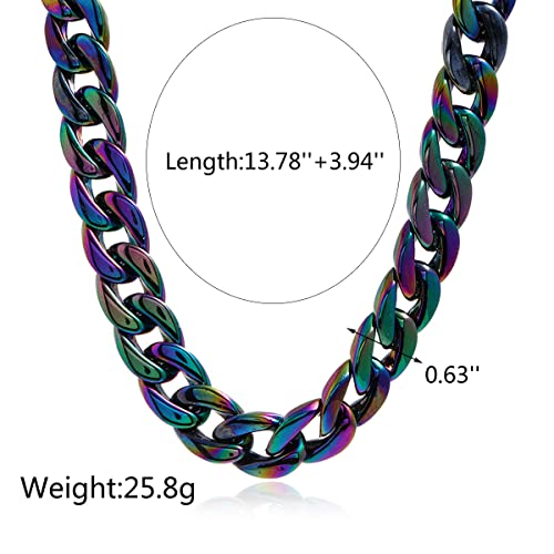 Fashion Multicolor Acrylic Figaro Chain Necklace Cuban Thick Chunky Resin Link Curb Chain Necklace for Women Girl Party Festival Jewelry - color: E black colorful