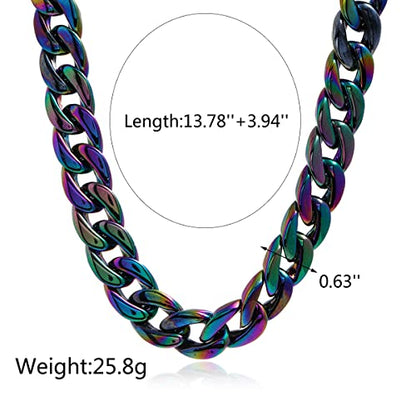 Fashion Multicolor Acrylic Figaro Chain Necklace Cuban Thick Chunky Resin Link Curb Chain Necklace for Women Girl Party Festival Jewelry - color: E black colorful