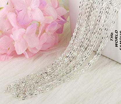 ALEXCRAFT Wholesale 12 PCS Silver Plated Solid Brass Fine Flat Cable Chains | Bulk for Jewelry Making 18-30 inches (24 Inch(2MM)) - color: Silver, size: 24 inch-0.079 inch