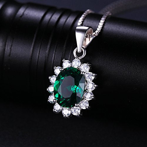 JewelryPalace Princess Diana Kate Middleton Natural Amethyst Citrine Garnet Peridot Topaz Created Ruby Sapphire Simulated Emerald Pendant Necklace for Women, 925 Sterling Silver Gemstone Jewelry Set - color: D-Sterling Silver-emerald