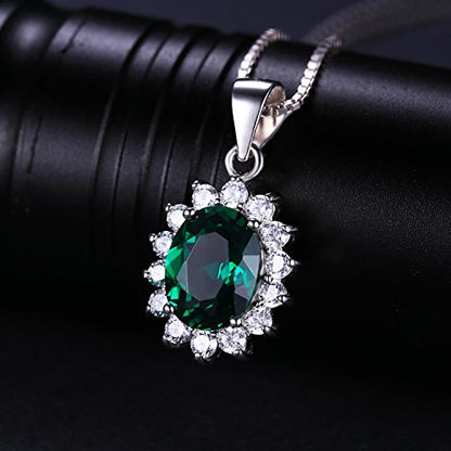 JewelryPalace Princess Diana Kate Middleton Natural Amethyst Citrine Garnet Peridot Topaz Created Ruby Sapphire Simulated Emerald Pendant Necklace for Women, 925 Sterling Silver Gemstone Jewelry Set - color: D-Sterling Silver-emerald