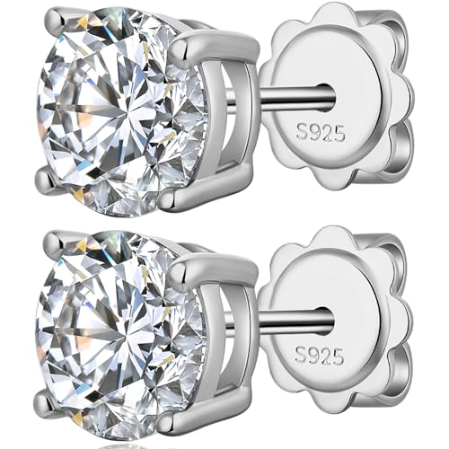 925 Sterling Silver Cubic Zirconia Stud Earrings for Women/Men Hypoallergenic Stud Earrings 4MM-8MM - style: A: Round Stud-Silver