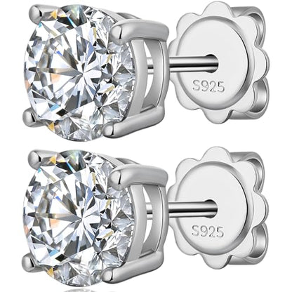 925 Sterling Silver Cubic Zirconia Stud Earrings for Women/Men Hypoallergenic Stud Earrings 4MM-8MM - style: A: Round Stud-Silver