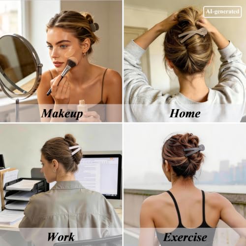 Large Flat Hair Clips for Women, French Flat Claw Clips for Medium Thick Hair | Strong Hold Hair Clips for Styling, Driving, Daily Wear | Pink, Blue Grey, Brown, Khaki - 4Pcs - color: Pink, Blue, Brown, Khaki