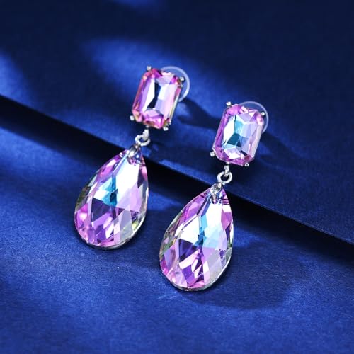 Crystal Heart Teardrop Dangle Earrings for Women Hypoallergenic Multicolor Cubic Zirconia Drop Earrings for Wedding Prom Party Daily Wear - color: Teardroppurple