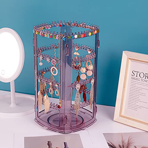 Sooyee Clear Violet Earring Organizer,360 Rotating Earring Holder,4 Tiers Jewelry Rack Display Classic Stand, 156 Holes and 160 Grooves for Necklaces Earrings Piercings - color: Violet