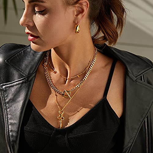 FRUMOS 14K Gold Plated Crystal Pendant Necklace Cubic Zirconia Pendant Necklaces for Women Elegant Pearl Pendant Choker Necklaces - color: T-thick Necklace