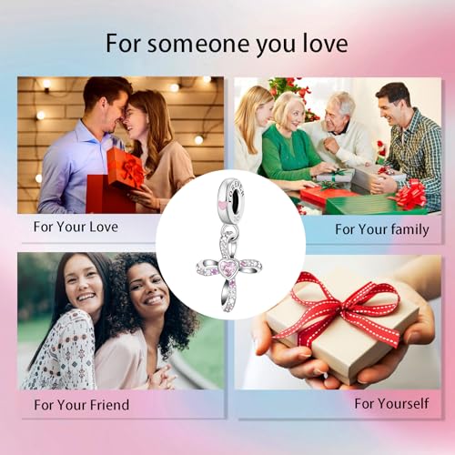 Bible Family Mom Wife Love Heart Dangle Charm 925 Sterling Silver Charms fits Bracelets and Necklace Pendant Bead Charms Jewelry Present for Women Family Friends - style: Forever Heart Cross Dangle Charm