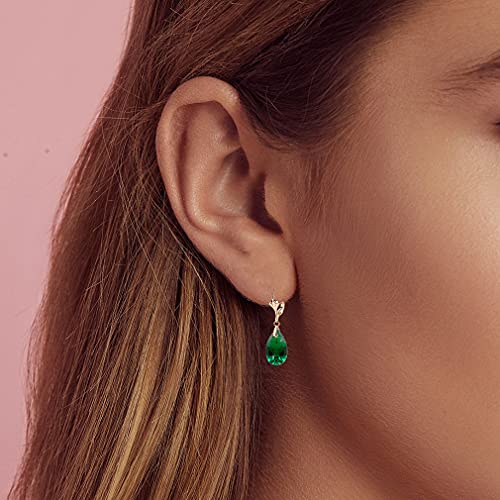 Austrian Crystal Teardrop Leverback Dangle Earrings for Women Fashion 14K Gold Plated Hypoallergenic Jewelry - color: Emerald