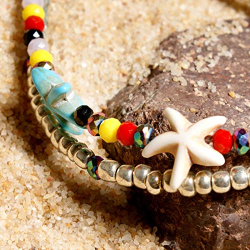 Softones Blue Starfish Turtle Anklet Multilayer Charm Beads Sea Handmade Boho Anklet Foot Jewelry for Women - style: I:Star3