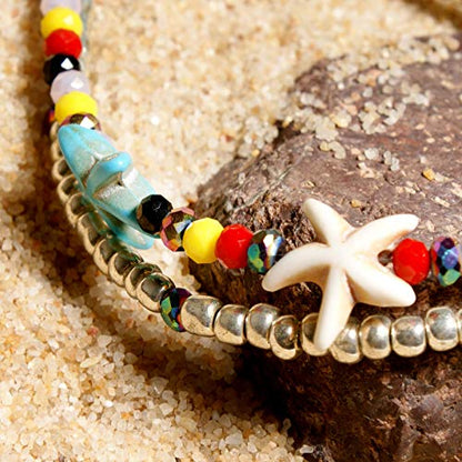 Softones Blue Starfish Turtle Anklet Multilayer Charm Beads Sea Handmade Boho Anklet Foot Jewelry for Women - style: I:Star3