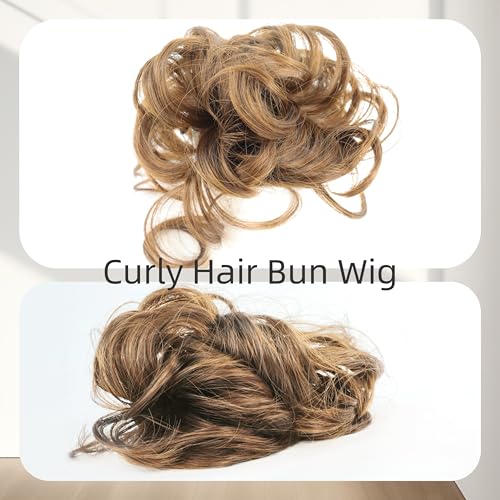 Brown Curly Messy Bun Wig Wavy Hair piece Easy Updo Extensions Claw Clips for Women Girls Natural Fake Wig Tie Headpiece - color: Light Brown