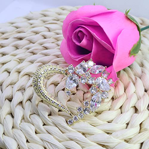 Brooch Pins for Women Girls Fashion Flower Crystal Rhinestone Pearl Jewelry - color: Gold Heart