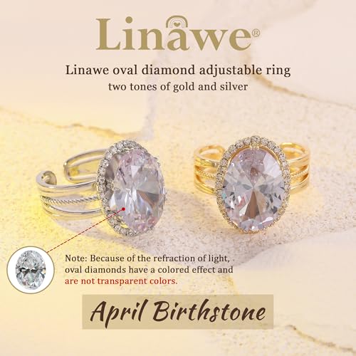 Linawe Costume Jewelry Adjustable Cocktail Ring for Women | Copper, Rhinestone, Cubic Zirconia, Oval, Fake Diamond, Crystal, Stone, Birthstone, Gemstone, Big, Chunky, Statement - color: Yellow Clear