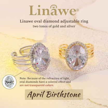 Linawe Costume Jewelry Adjustable Cocktail Ring for Women | Copper, Rhinestone, Cubic Zirconia, Oval, Fake Diamond, Crystal, Stone, Birthstone, Gemstone, Big, Chunky, Statement - color: Yellow Clear